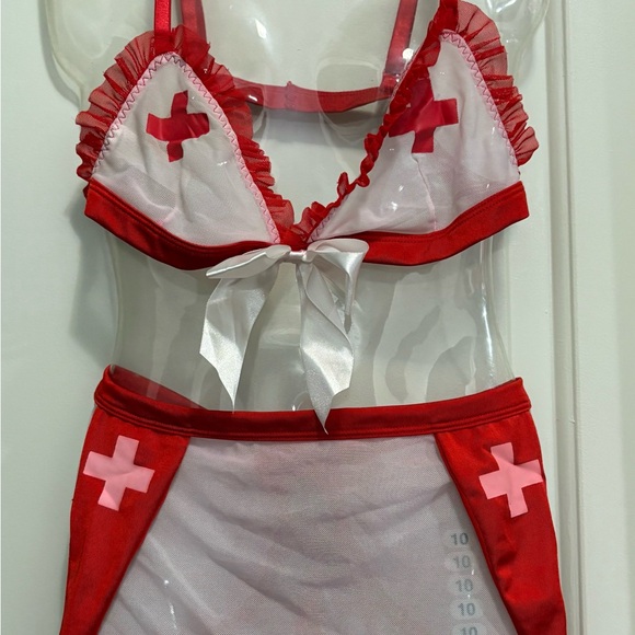 White Nurse Costume Floral Mesh Bodysuit Lingerie